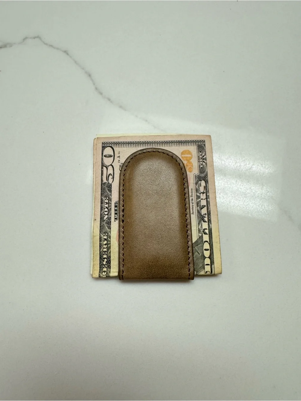 Bosca Leather Money Clip - Tan